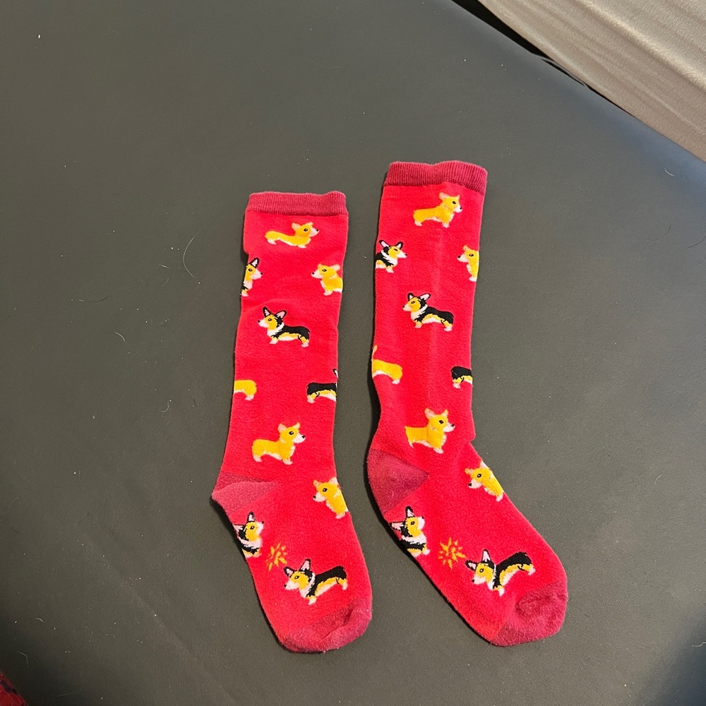 Red Socks with Corgi Print